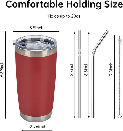 IEOVIEE 32 Pack 20oz Stainless Steel Bulk Tumblers with Lids and Straws Double Wall Insulated Travel Mug Durable Powder Coated Tumbler Bulk Cup for Cold and Hot Drinks(Red)