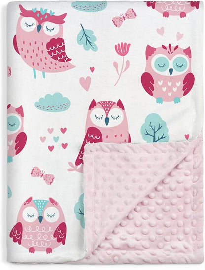 Owl Kid Blanket for Girl - Soft Kids Throw Minky Blankets with Dotted Backing for Girls - Kids