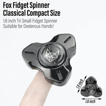 FREELOVE Metal Fidget Spinner, Stainless Steel Heavy, Long Spinning Toys, Cool Silent, Small Mini 2nd Fox Figette Spiner for Adults Men Anxiety, Quiet Bearing, Black