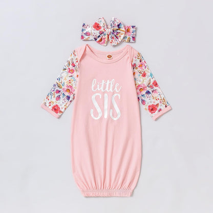 AMAWMW Newborn Baby Girl Little Sister Sleeper Gown Stripe Long Sleeve Nightgown Pajamas Gifts Stuff Essential Outfit