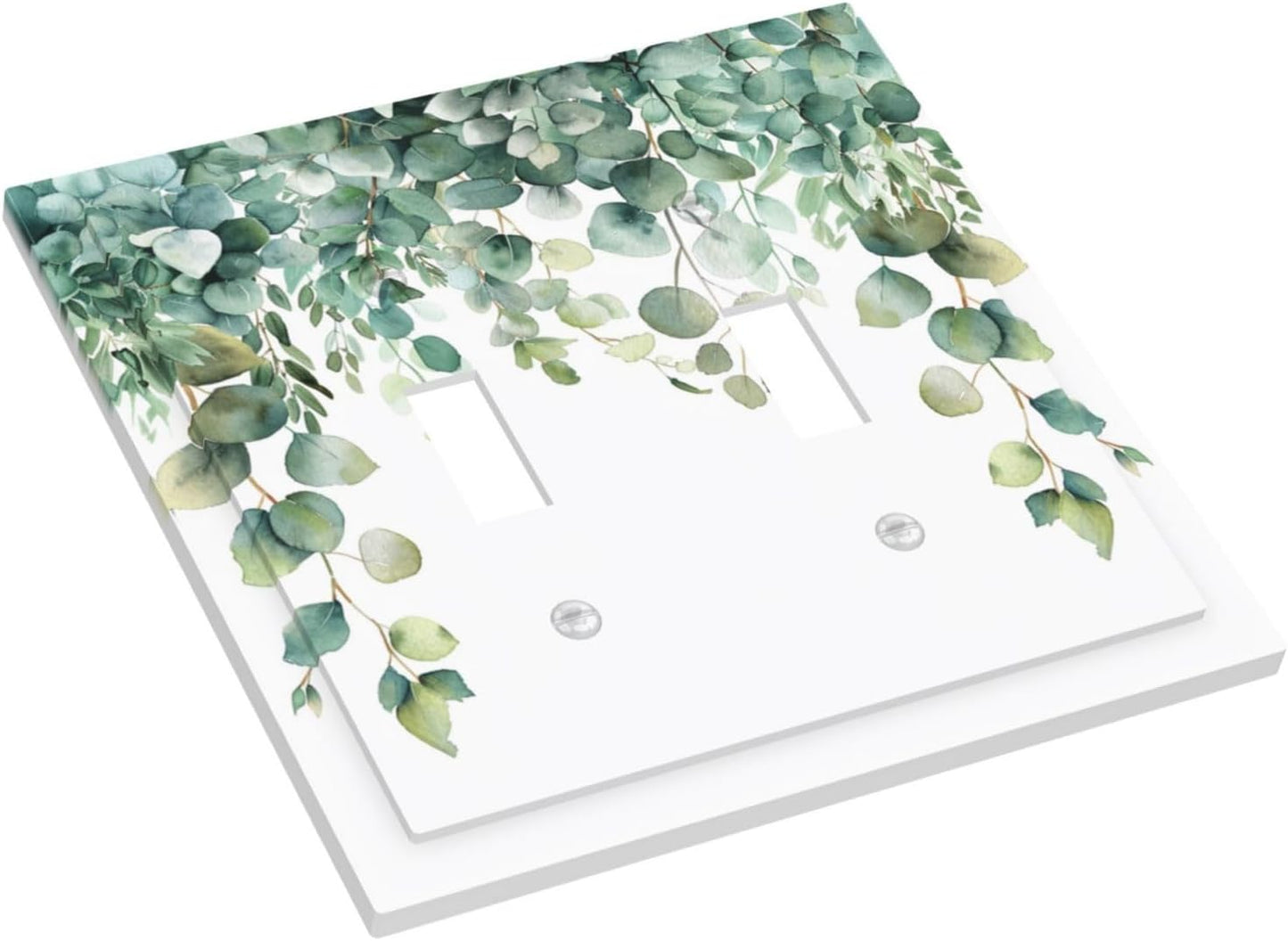 Decorative Switch Covers Plate Rustic Green Eucalyptus Leaves 2 Gang Wall Plate Unique Double Toggle Light Switch Plate Wall Cover Plate Faceplate for Country Bedroom Home Decor