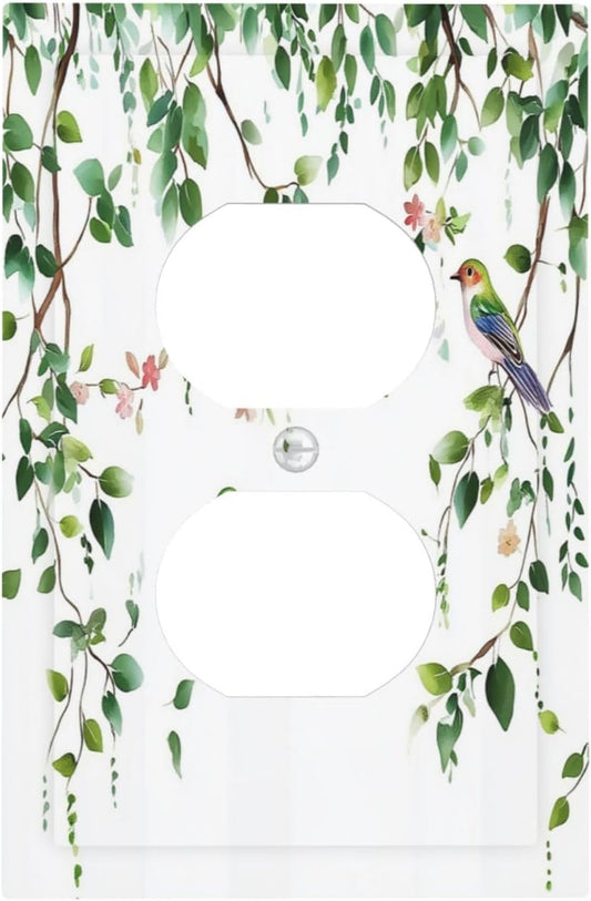 Outlet Covers Green Leaves Bird Eucalyptus Sage Plant 1 Gang Duplex Light Switch Cover Decorative