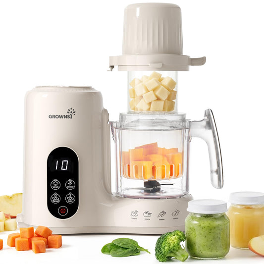 Grownsy Baby Food Maker & Processor with Dual-Layer Steam Basket,Cream
