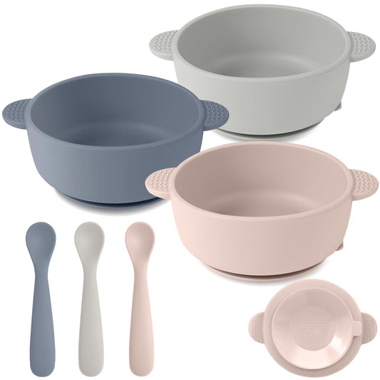 Eascrozn 3 Pack Baby Bowls with Suction and Baby Spoons, BPA Free