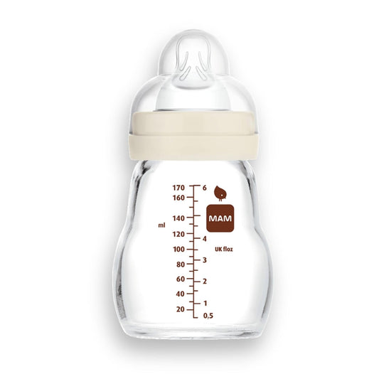 MAM Feel Good Slow Flow Premium Glass Baby Bottles, Easy Switch Between Breast and Bottle, 6oz, 0+