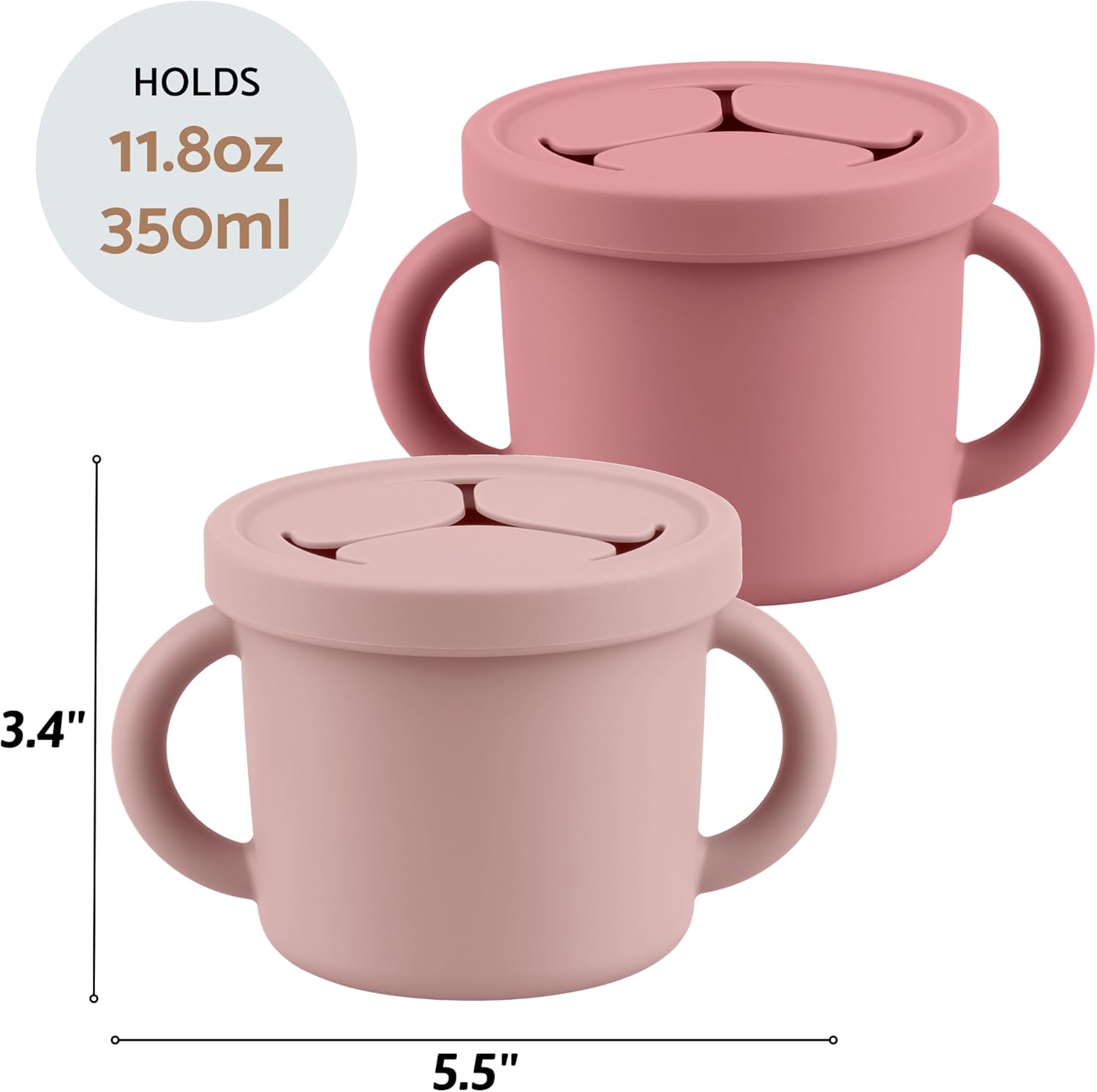 Snack Containers for Toddlers, Kids - 2 Pack Food Grade Silicone Snack Cups with Grip Handle