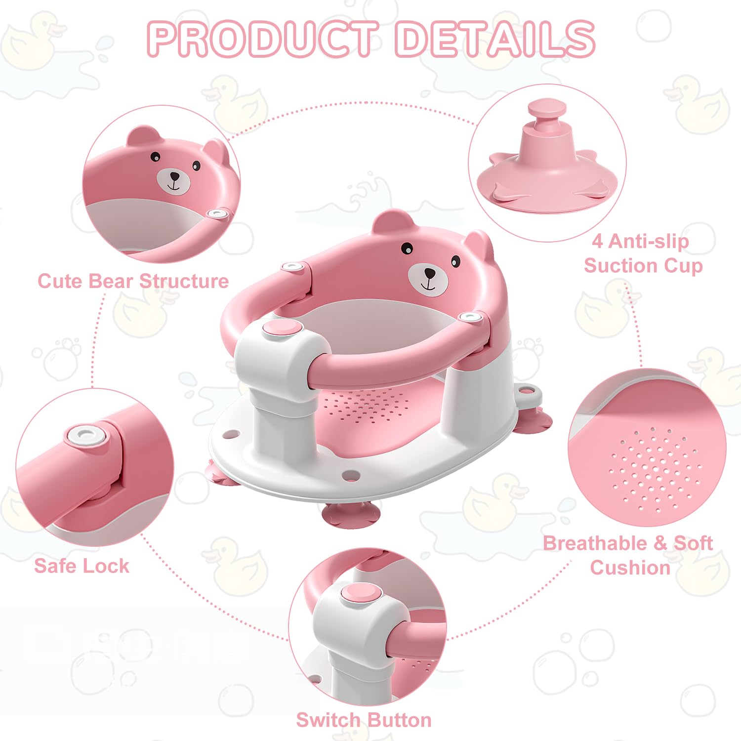 Baby Bath Seat for Babies 6 Months & up, Non-Slip Toddler Bath Seats for Babies Sitting Up, Safe