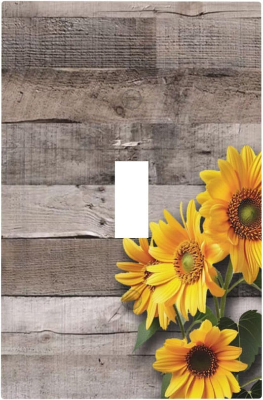 Sunflower Rustic Brown Gray Wood Decorative Light Switch Cover 1 Gang Single Toggle Device