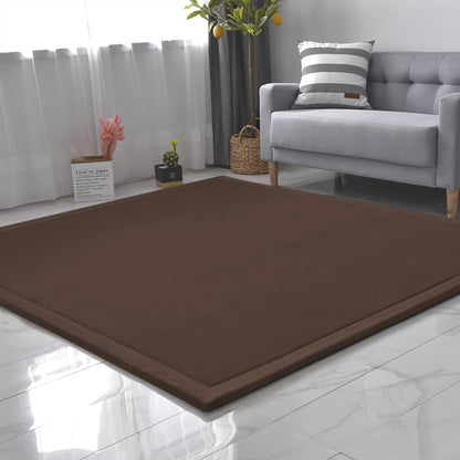 Loartee Coral Velvet Crawling Rug (6'8"x 6'8", Coffee) for Toddler Children Play Area Rug Yoga Mat Exercise Pad Carpet