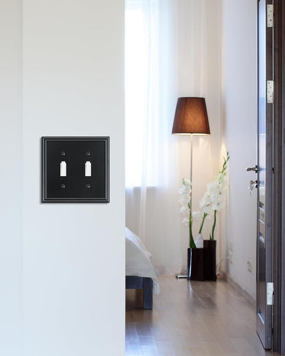 2-Pack Double Toggle Light Switch Cover Plate, Durable Solid Zinc Alloy Decorative Dual Switch Plate Covers, Black 2 Gang Wall Plate, Corrosion Resistant