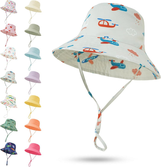 Baby Sun Hat 0-6 Years Toddler Boys Girls Adjustable Bucket Hats Kids Bucket Hats UPF 50+ Wide Brim Beach Swim Pool