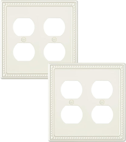 2-Pack Double Duplex Outlet Cover, Metal Switch Plates and Outlet Covers, Light Almond Pearls Decorative Wall Plates for Electrical Outlets, 2 Gang Receptacle Cover, Corrosion Resistant