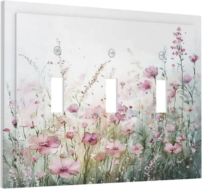 Decorative Switch Plates Wildflower Botanical Watercolor Floral 3 Gang Wall Plate Triple Toggle Light Switch Cover Faceplate Electrical Wall Panels For Bed Room Living Room Decor