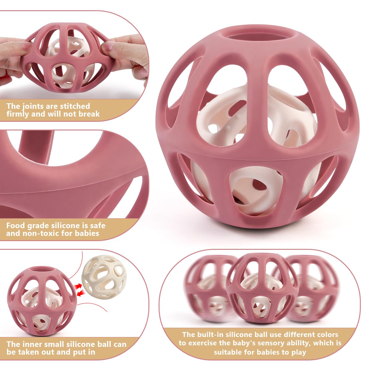 MCGMITT Sensory Balls for Baby, Food Grade Stretchy Silicone Infant Ball, Easy Grasp Ball for Babies 0-12 Months BPA-Free Montessori Learning Toy, Developmental Teething Toys Baby Shower Gifts