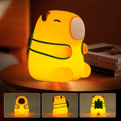 Capybara Night Light for Kids,Cute Squishy Silicone Nursery Nightlight Kawaii Animal Bedside Lamp with 7 Colors 3 Levels Dimmable Tap Control Rechargeable Animal Toddler Nightlights for Kids