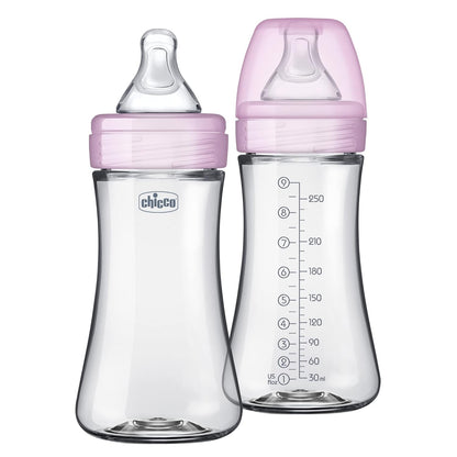 Chicco Duo 9oz. Hybrid Baby Bottle with Invinci-Glass Inside and Plastic Outside | Dishwasher
