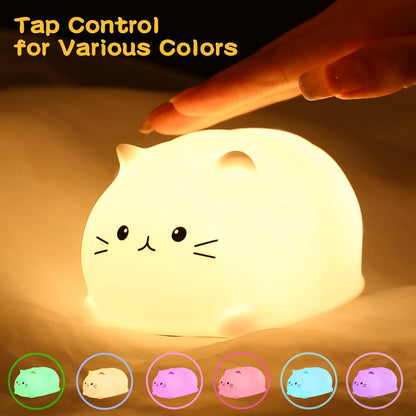 Tremdwoto Cat Night Light for Kids,Cute Colorful Night Light Baby Girl Squishy Night Light Lamp 3 Hour Timer Kitty Light USB Rechargeable Nursery Lamp Nightlight ，Gifts for Boys and Girls