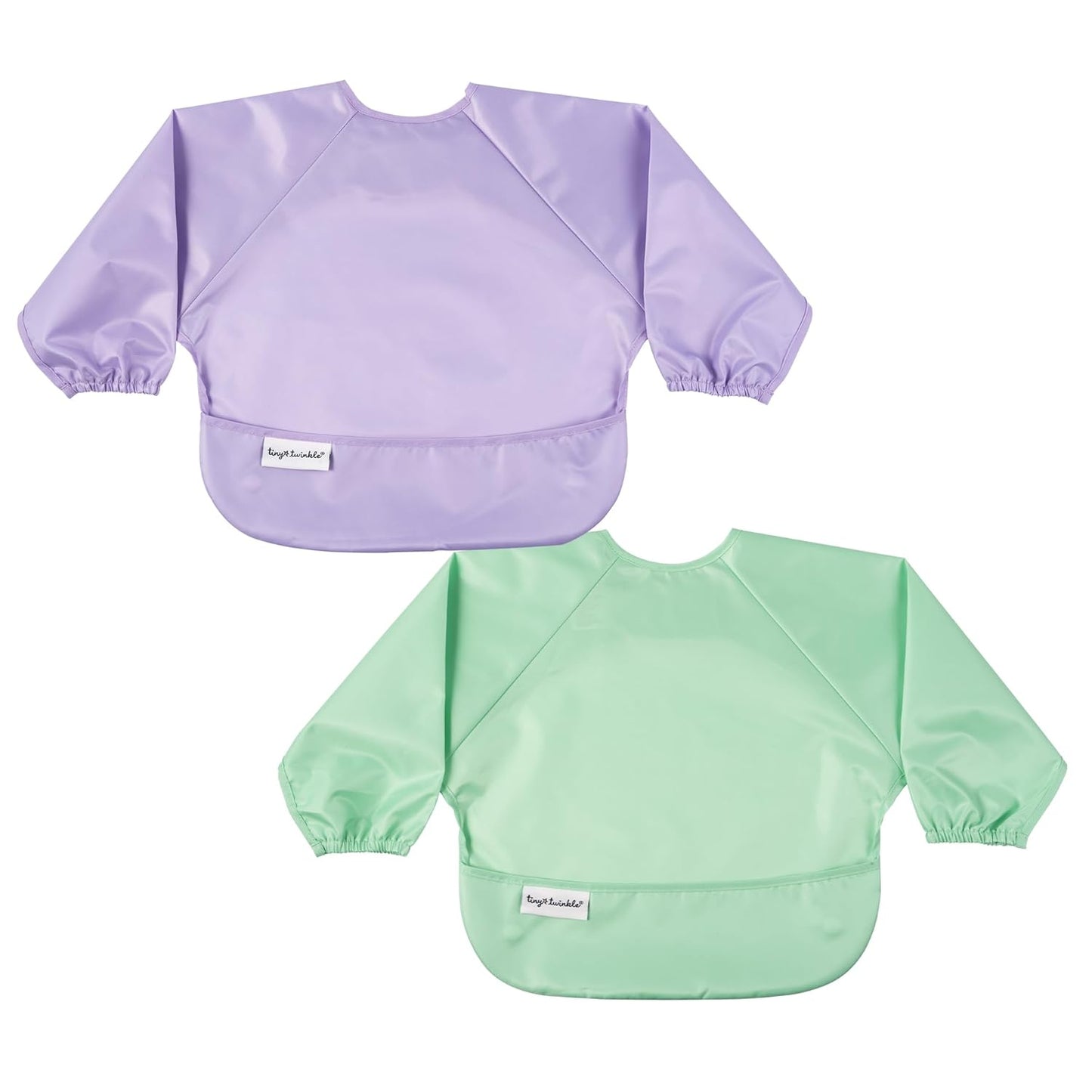Tiny Twinkle Mess Proof Baby Bibs, 2pk Waterproof Smock Baby Bibs for Eating, Machine Washable Long Sleeve Bibs, Baby Led Weaning, Toddler Bibs, BLW Supplies (Mermaid, Small 6-24 Months)