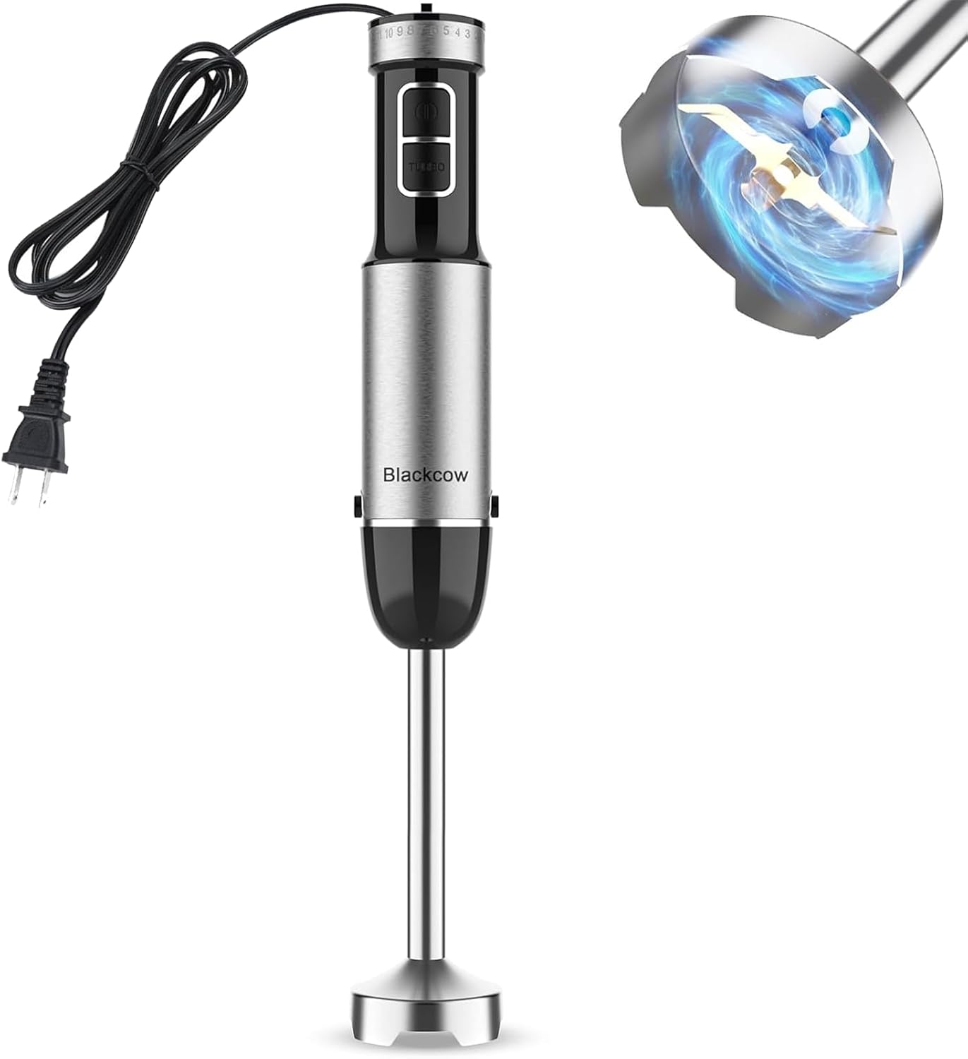 Immersion Blender Handheld, 800W Powerful Electric Hand Blender with Titanium Alloy Blades, 12