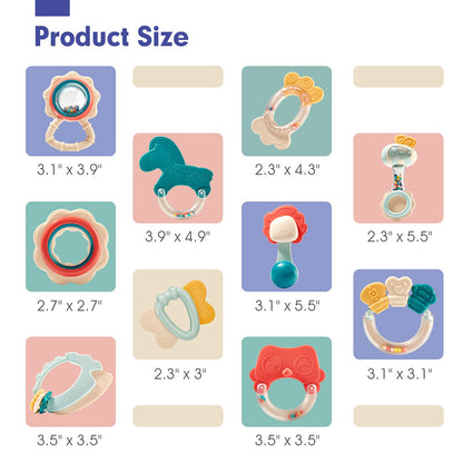 hahaland Baby Toys 0-6 Months - Baby Rattle Teething Toys 3-6 Months 10 Pcs