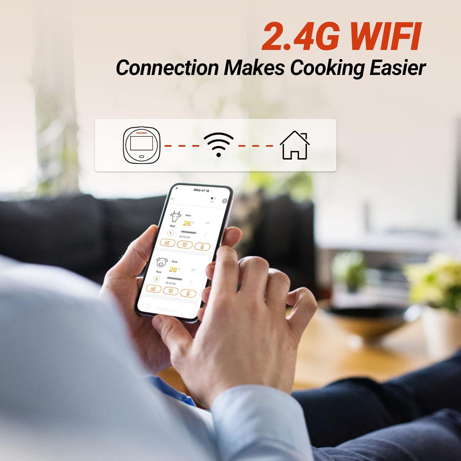 Inkbird WiFi Meat Thermometer for Grilling, Unlimited Rang Rechargeable BBQ Thermometer APP