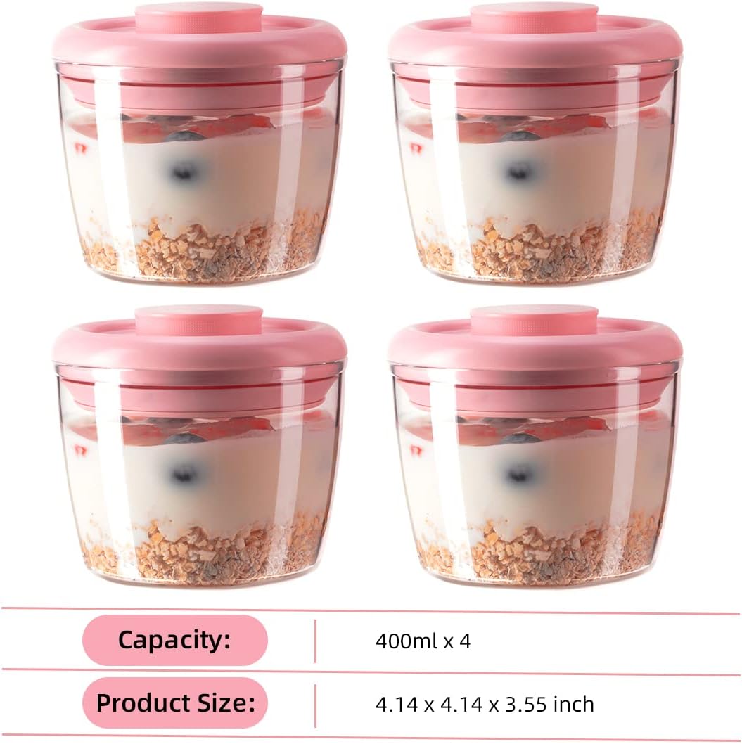 Ankou 400ml Meal Prep Container Set of 4 Pink Tritan Plastic Food Storage Containers with Lids