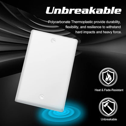 Decorator Wall Plate Blank Switch Plate Outlet Cover,Unbreakable Polycarbonate Thermoplastic, White (10-Pack, Single Blank-White)
