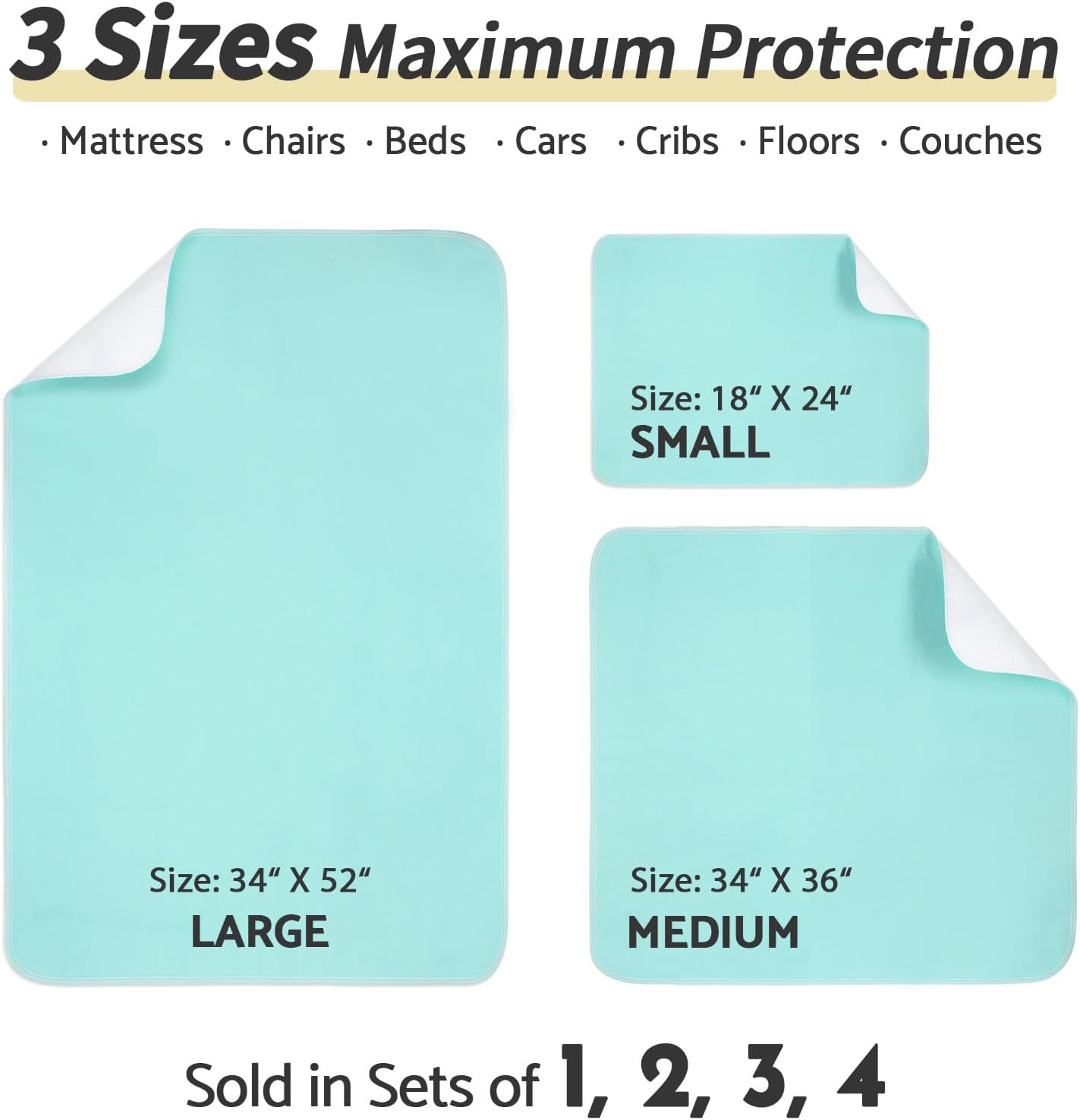 CoolShields Waterproof Bed Pads Incontinence 34'' x 52'' (2 Pack) Washable Reusable Bedwetting