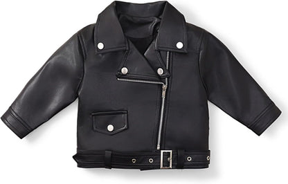 Baby Girl Autumn PU Faux Leather Jacket Kid Boy Motorcycle Oblique Zipper Coat