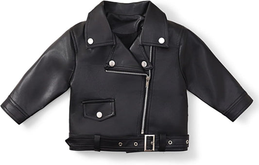 Baby Girl Autumn PU Faux Leather Jacket Kid Boy Motorcycle Oblique Zipper Coat