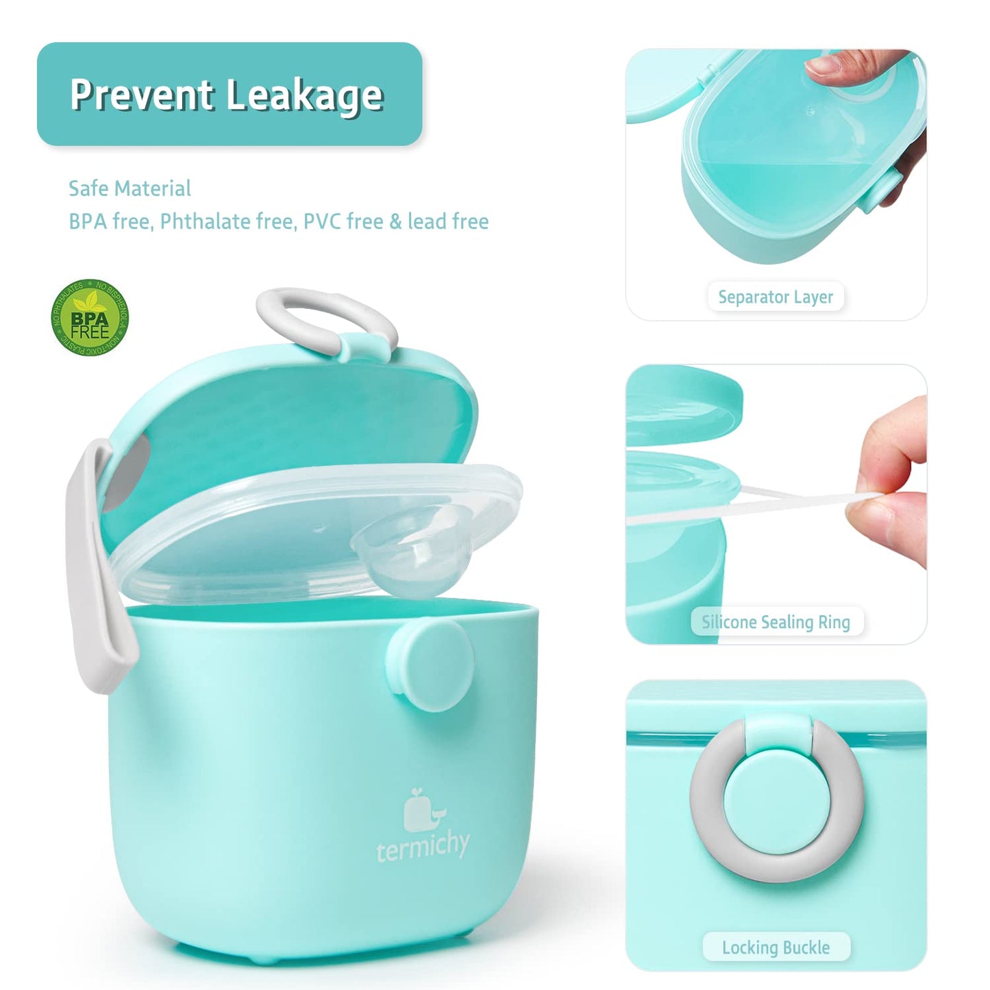 Termichy Baby Formula Dispenser, Portable Milk Powder Dispenser Container with Carry Handle and