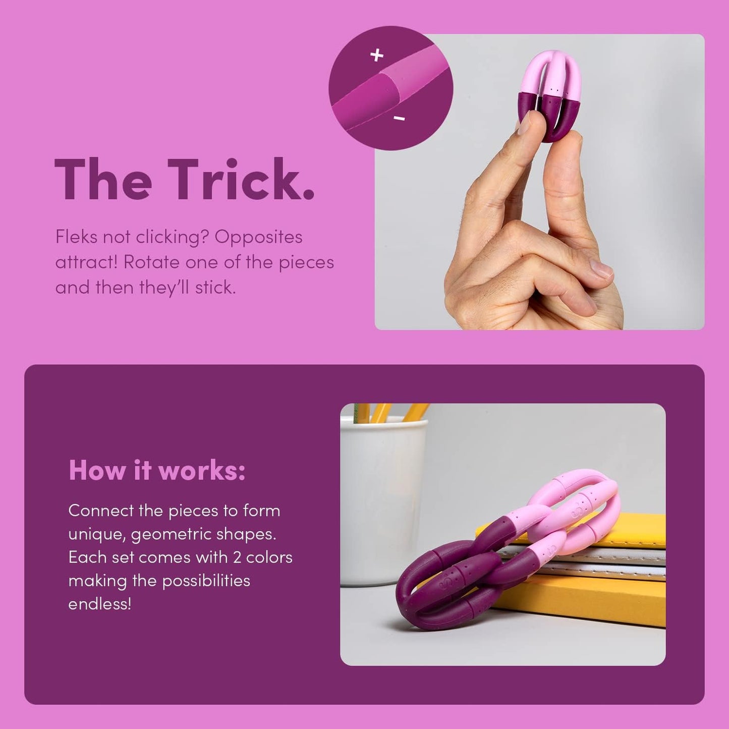 Speks Fleks Silicone 6-Piece Building Set - Mulberry - Fun Desk Toy for Adults