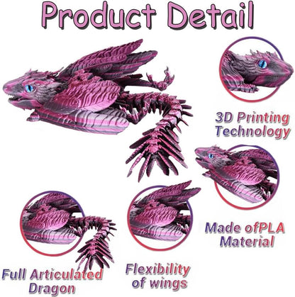 Feathered Wyvern Dragon, 3D Printed Dragon with Wings Animals Toys, Articulated Dragon Fidget Toys Desktop Pet Desk Birthday Party Gift for Kids and Adults (Green)
