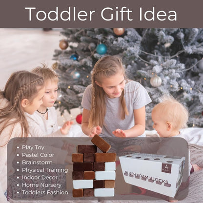 Wonder Space Plush Foam Blocks - Nursery Building & Stacking Toys for Toddlers Boys & Girls, Soft Smooth Velvet Cover, Early Education Gross Motor Skills & Brain Development (24 Bricks, Nougat)