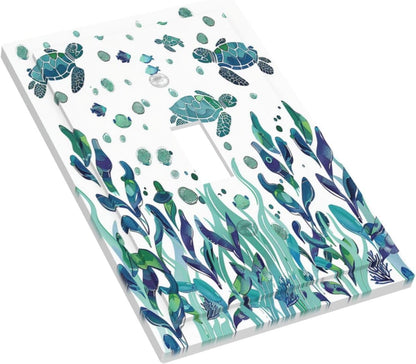 Decorative Light Switch Cover Vibrant Turtle Seagrass Watercolor Painting 1 Gang Single Toggle Device Electrical Faceplate Switchplates Decorator Outlet Wall Plate for Bathroom living Room