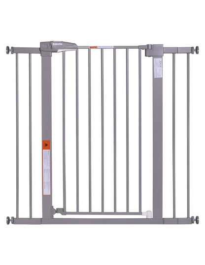 BABELIO 36-Inch Tall Baby Gate, 26-40" Wide Auto-Close Pet Gate, Easy Install and No-Drilling, Pressure Mounted with Wall Protectors and Extension Kits, Gray