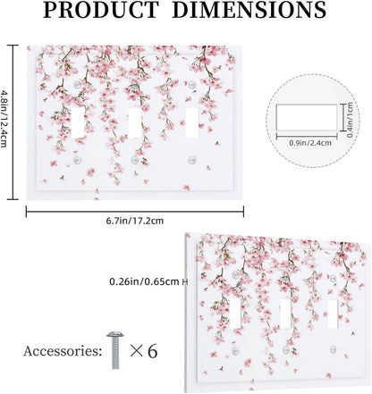 Decorative Switch Plates Sakura Plant Floral Pink Flowers 3 Gang Wall Plate Triple Toggle Light Switch Cover Faceplate Electrical Wall Panels For Bed Room Living Room Decor