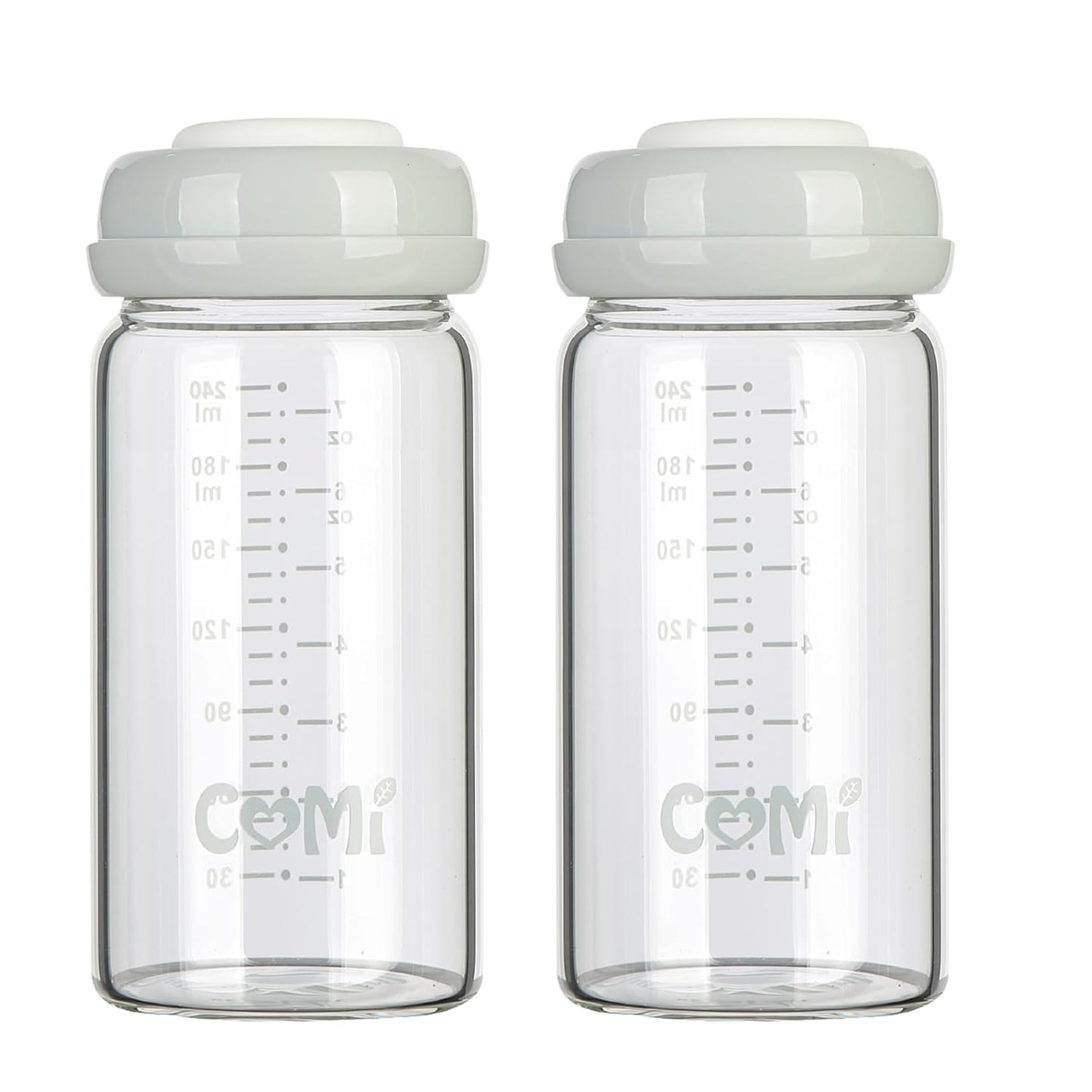 COMI Wide Neck Glass Breastmilk Collection n Storage Bottle, 8oz with Screw Ring Sealing Disk;
