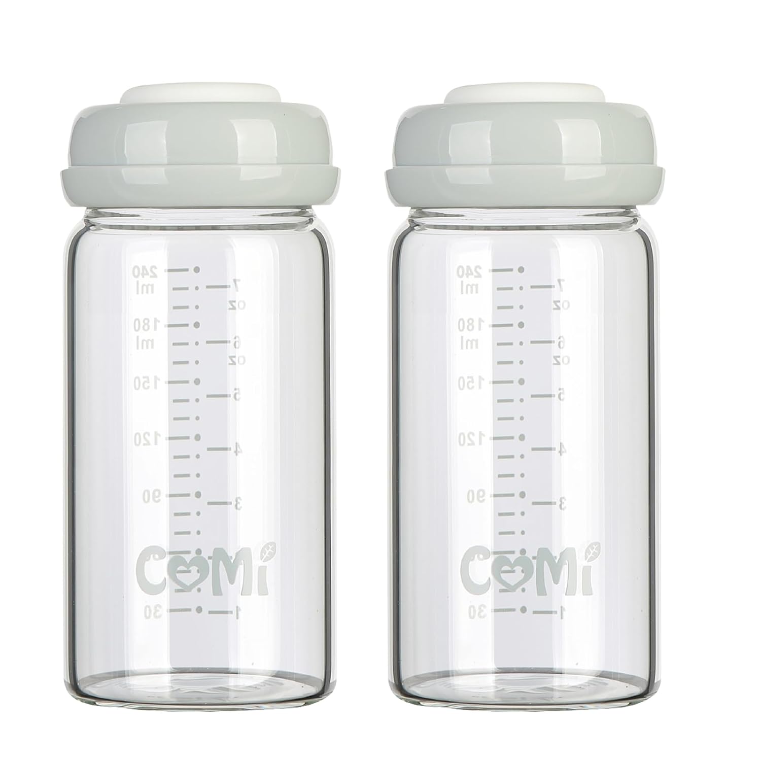 COMI Wide Neck Glass Breastmilk Collection n Storage Bottle, 8oz with Screw Ring Sealing Disk;