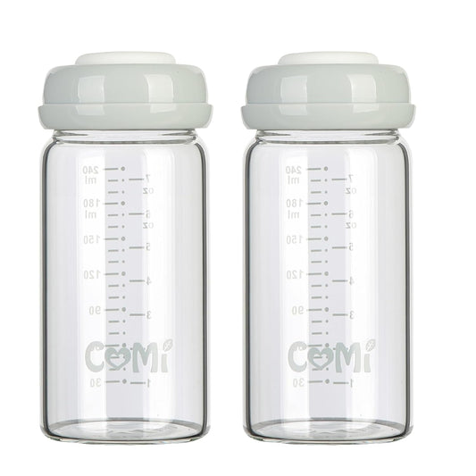 COMI Wide Neck Glass Breastmilk Collection n Storage Bottle, 8oz with Screw Ring Sealing Disk;