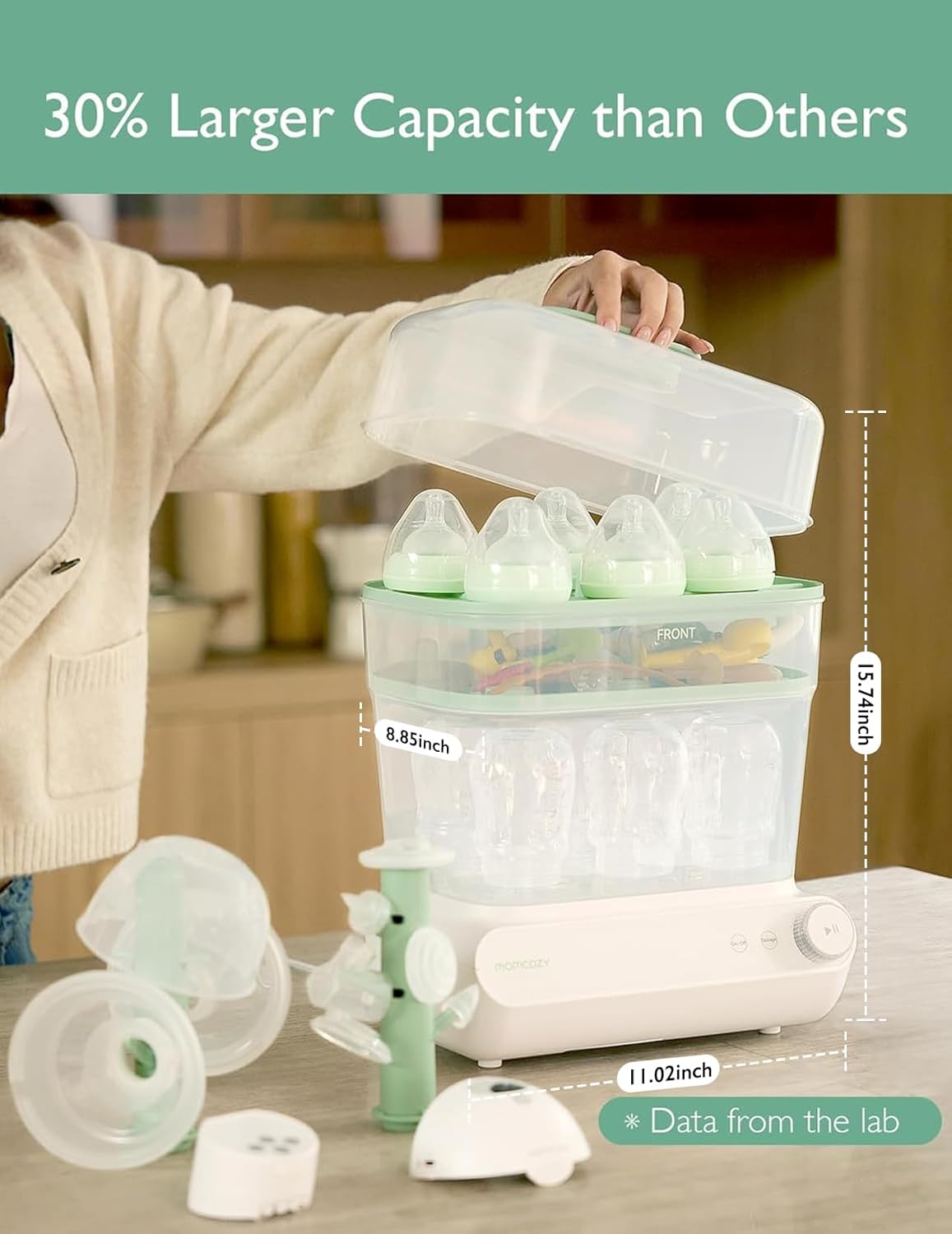 Momcozy 3 Layers Large Bottle Sterilizer and Dryer, Fast Sterilize and Dry, Universal Bottle