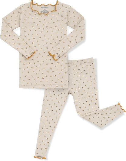AVAUMA Baby Boy Girl Pajama Set 6M-7T Kids Cute Toddler Snug fit Flower Pattern Design Pjs Cotton Sleepwear Ruffled Shirring