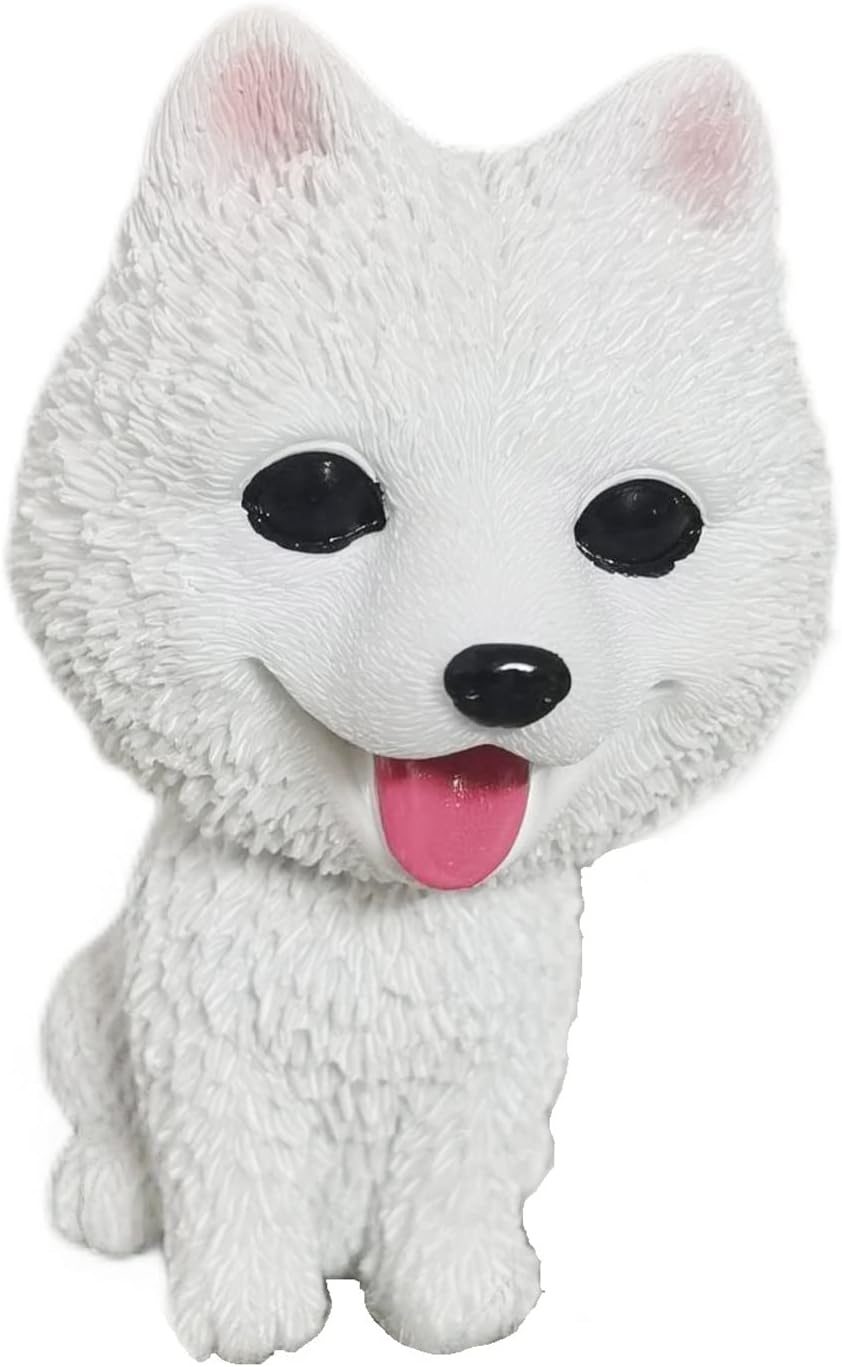 Resin Bobbing Head Dog Figurines Mini Bobblehead Puppy for Home Office Desk Car Dashboards Decor Ornaments (Samoyed)