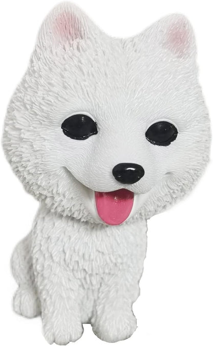 Resin Bobbing Head Dog Figurines Mini Bobblehead Puppy for Home Office Desk Car Dashboards Decor Ornaments (Samoyed)