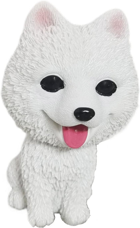 Resin Bobbing Head Dog Figurines Mini Bobblehead Puppy for Home Office Desk Car Dashboards Decor Ornaments (Samoyed)