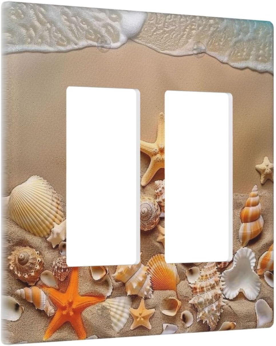 Decorative Outlet Covers Beachy Sea Ocean Seashell Starfish 2 Gang Wall Plate Double Rocker Two Switch Wall Cover Plate Light Switch Cover Plate Faceplate for Bedroom Home Decor