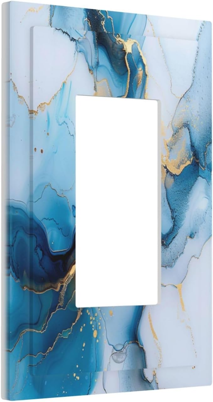 Decorative Outlet Covers Modern Abstract Blue Gold Line Marble 1 Gang Single Decora GFCI Device Light Switch Covers Plate 1 Rocker Wall Plate Jumbo Faceplate for Bedroom Home Decor