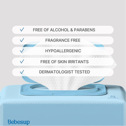 BEBESUP-Korea’s #1 Sensitive Baby Wipes -Hypoallergenic Water-based Unscented Alcohol-Free Extra-Thick Ｏrganic Superfood Extracts Plant- Based for sensitive skin Flip-Top (80 Count 1 Pack) Packs)