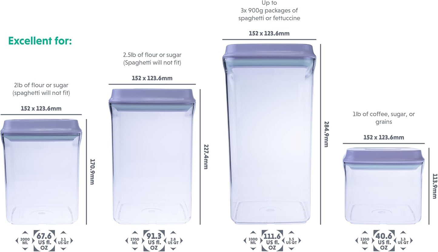BopTop (4pc Set) Airtight Food Storage Container – Mechanical Silicone Seal Canister - BPA-Free