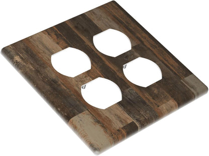 Rustic Brown Wood Grain Dark Oak Outlet Covers 2 Gang Double Duplex Decorative Light Switch Covers Electrical Wallplates Socket Faceplate for Farmhouse Home Decor